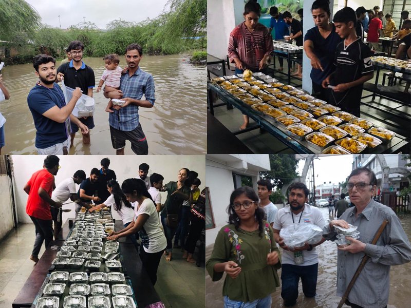 NGO volunteers distributing food