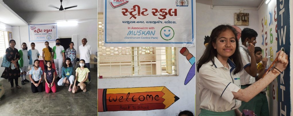 Students painting school classroom walls