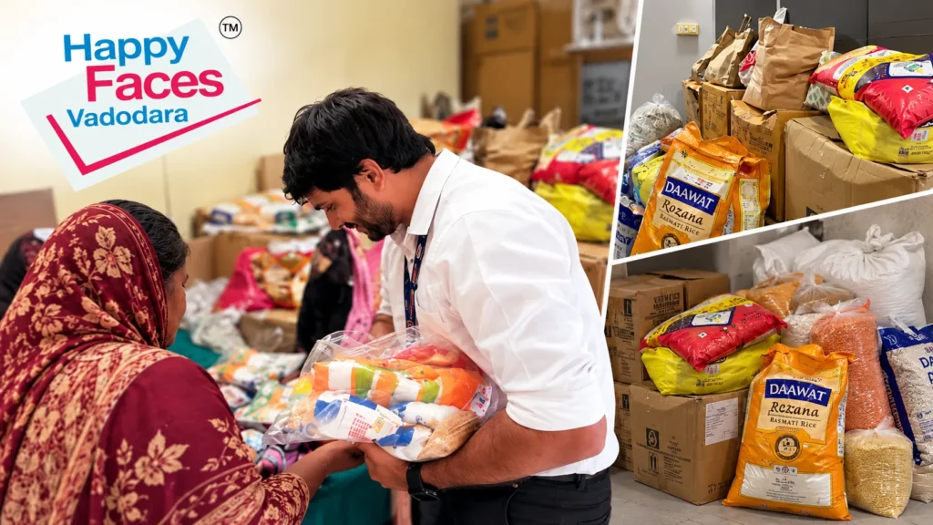 NGO volunteer distributing donated food