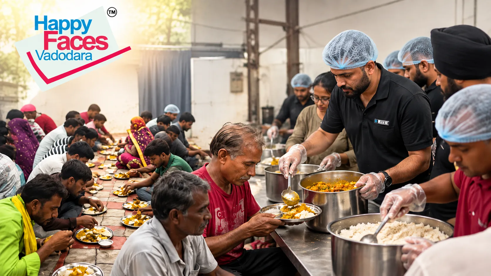 Volunteers serving meals in Vadodara